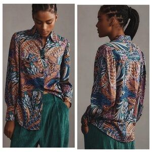 NEW Banjanan Cora Buttondown Long Sleeve Shirt Women’s Size Medium Tropical